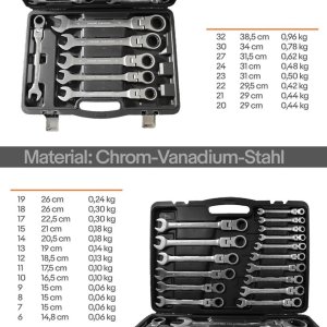 Klucze płasko-oczkowe z grzechotką 22 elementy 3