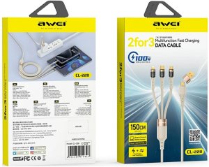 Kabel USB Awei USB-A + USB-C - USB-C + microUSB + Lightning Czarny 2