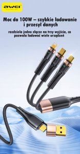 Kabel USB Awei USB-A + USB-C - USB-C + microUSB + Lightning Czarny 3