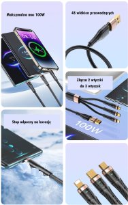 Kabel USB Awei USB-A + USB-C - USB-C + microUSB + Lightning Czarny 4