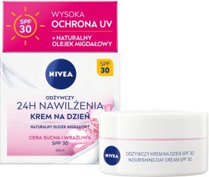Nivea 24h nawilżenia - Odżywczy krem na dzień do cery suchej i wrażliwej SPF 30 50ml 1