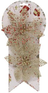 Komplet 2 ozdób bożonarodzeniowych - poinsecja 14 cm złote WAD6073 CHOMIK 1