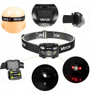 Latarka bteryjna czołowa 100lm LED + 2x LED VA0178 VAYOX 2