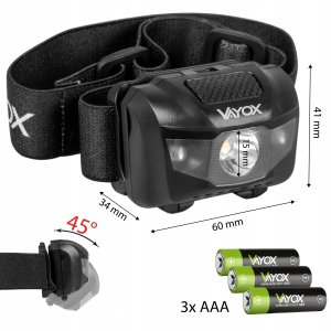 Latarka bteryjna czołowa 100lm LED + 2x LED VA0178 VAYOX 4