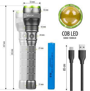 Latarka Vayox Latarka akumulatorowa taktyczna 10000lm COB LED 2600mAh IPX7 VA0254 VAYOX 8