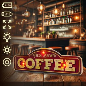 Znak Metalowy RETRO LED Fresh Brewed Coffee Forever Light 4