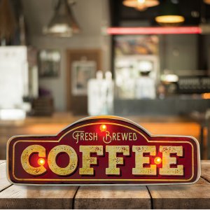 Znak Metalowy RETRO LED Fresh Brewed Coffee Forever Light 5