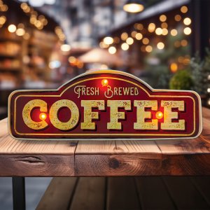 Znak Metalowy RETRO LED Fresh Brewed Coffee Forever Light 6