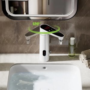 Przepływowy podgrzewacz wody łazienkowy pionowy, automatyczny, wyświetlacz, biały VA0320 VAYOX 3