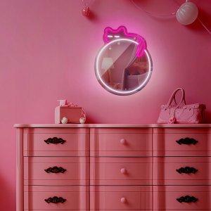 Forever Neon MIRROR LED ŚPIĄCY KOT różowy biały FMNE03 Light 5