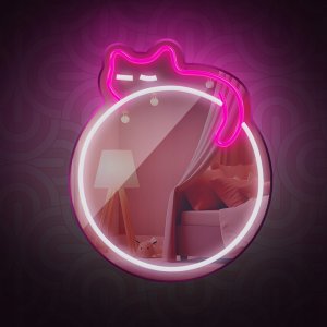 Forever Neon MIRROR LED ŚPIĄCY KOT różowy biały FMNE03 Light 6