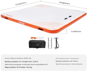 Vevor Platforma Pływająca Wodna Dmuchany Materac 3,04 x 3,04 m 2