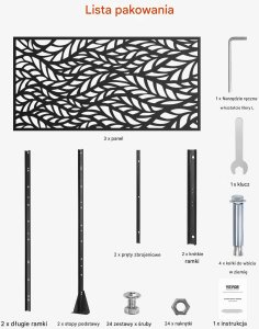 Vevor Metalowy Parawan 3-Częściowy Czarny Stylowa Osłona do Ogrodu 183 cm 6