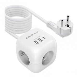 Kostka zasilająca Qoltec przedłużacz 6w1 z podświetlanym włącznikiem | 3x AC | 2x USB | 1x USB-C PD 20W | Biała | Kabel 2m 1