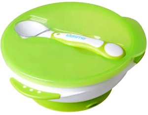 Kidsme bowl with suction cup lid and thermo spoon Lime from 9 months 9832LI 1