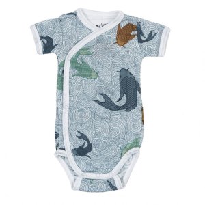 Sale! Lodger Romper Empire Fish cotton bodysuit with short sleeves Dusty turqoise 68 cm RF 081_68 1