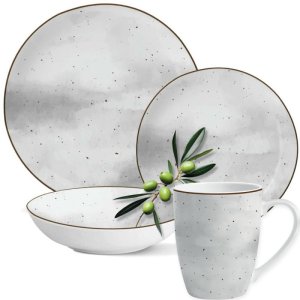 Serwis obiadowy porcelanowy MG Home Antico 24 elementy zestaw talerzy kubków dla 6 osób szary nakrapiany 1