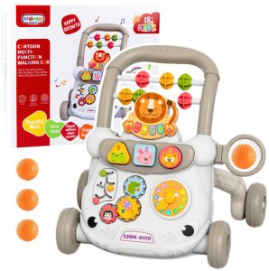 Chodzik Edukacyjny Interaktywny Pchacz Klocki Zegar Koła Zębate Szary 2