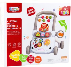 Chodzik Edukacyjny Interaktywny Pchacz Klocki Zegar Koła Zębate Szary 4