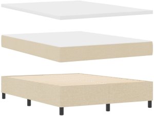 vidaXL Ramka łóżka z materacem Kremowa Tkanina 140 x 200 cm 7