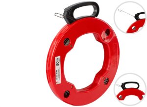 Linka stalowa do przeciągania kabli 1,3x3mm 50m czerwona kaseta NEKU 1
