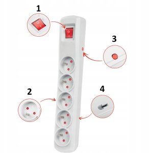 Przedłużacz elektryczny Listwa zasilająca antyprzepięciowa ARCON R5 na 5 gniazd 2P+Z z wyłącznikiem szara 5m 4