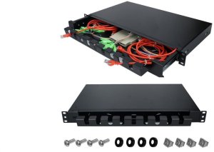 Szuflada zapasu kabla do szafy RACK 19 1U 320mm przełącznica wysuwana z organizerem Czarna 1
