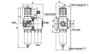 Blok przygotowania powietrza G 1/4 GW do 10 bar, regulacja 1,5-9 bar, 5 um 1