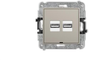 MINI Mechanizm ładowarki USB podwójnej 2xUSB A, 15,5W max., 5V, 3.1A, bez pola opisowego taupe 60MCUSBBO-6 1