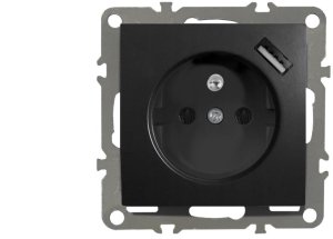 QUADRA GNIAZDKO Z BOLCEM, USB CZARNE DO RAMEK 230V 1