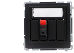 Simon Basic Gniazdo głośnikowe 1-krotne z polem opis. (moduł) Przekrój przew.dla wejścia i wyjścia 2,5 mm2 czarny BMGL31.01/49 1