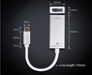 AUDA CableTime Adapter USB 3.1 typ-C - DisplayPort 4K@60 (wtyk / gniazdo) srebrny 15cm 8