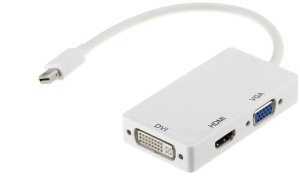 AUDA CableTime Adapter mini DisplayPort - HDMI + SVGA (D-Sub 15-pin) + DVI-I (24+5pin) Full HD (wtyk / 3x gniazdo) biały 15cm 1