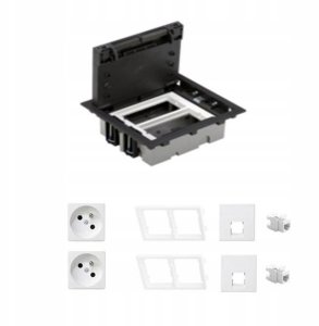 KONTAKT SIMON FLOOR BOX puszka podłogowa 2x gniazdo pojedyncze z/u + 2x gniazdo RJ45 kat. 6 nieekranowane do podłóg technicznych 1