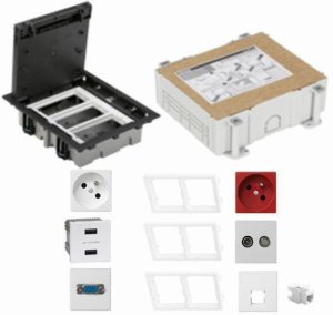 KONTAKT SIMON FLOOR BOX puszka podłogowa 1x gniazdo z/u + 1x DATA +1x RTV-SAT+ 1x gniazdo RJ45 kat.6 + gniazdo VGA + USB ładowan 1
