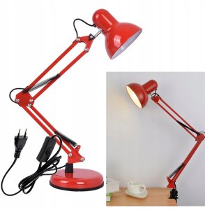 Lampka Biurkowa Kreślarska Stołowa E27 TOBI Czerwona Lumiled + uchwyt na blat 5
