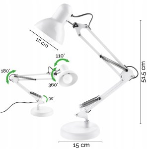 Lampka Biurkowa Kreślarska Stołowa E27 TOBI Czerwona Lumiled + uchwyt na blat 10