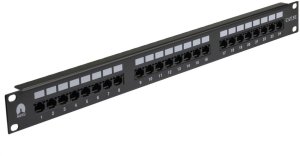Patch panel RACK 19 kat.5e 24p UTP z półką 1U czarny NEKU 1