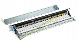Patch panel RACK 19 kat.6A 24p FTP z półką 1U czarny 2