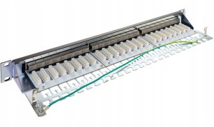 Patch panel RACK 19 kat.6A 24p FTP z półką 1U czarny 4