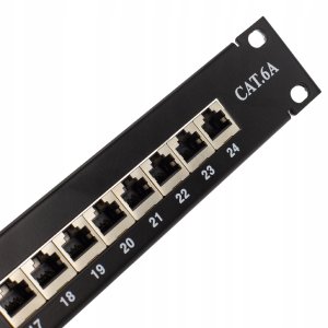 Patch panel RACK 19 kat.6A 24p FTP z półką 1U czarny 5