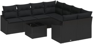 vidaXL Zestaw Sofa Ogrodowa Zestaw 9 Czarny Rattan 2
