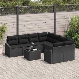 vidaXL Zestaw Sofa Ogrodowa Zestaw 9 Czarny Rattan 3