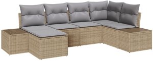 vidaXL Zestaw sofy ogrodowej 6-częściowy Beżowy i szary 2