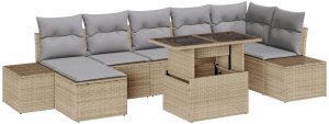 vidaXL Zestaw sofy ogrodowej Zestaw 8 Szary, Beżowy Rattan, Poliester 2