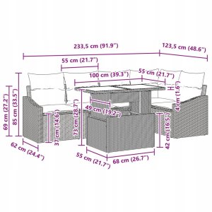 vidaXL Zestaw sof ogrodowych 6 szt. Czarny Rattan, Poliester 11