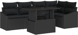 vidaXL Zestaw sof ogrodowych 6 szt. Czarny Rattan, Poliester 2