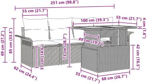 vidaXL Zestaw sof ogrodowych 5-częściowy Szary Poli Rattan i stal 10