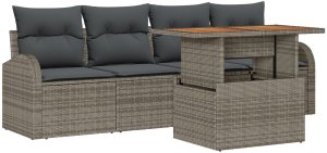 vidaXL Zestaw Sof Ogrodowych Zestaw 5-osobowy Szary Rattan Sofy Ogrodowe 2