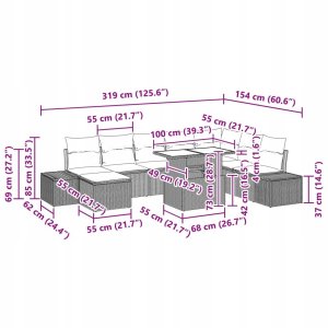 vidaXL Zestaw Sofy Ogrodowej Zestaw 9 Czarny Rattan, Poduszki Polyesterowe 12